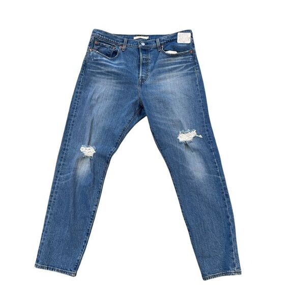 LEVIS Free People WEDGIE FIT ANKLE WOMEN'S JEANS Hague Blue Distressed 32 NWT - Picture 2 of 7